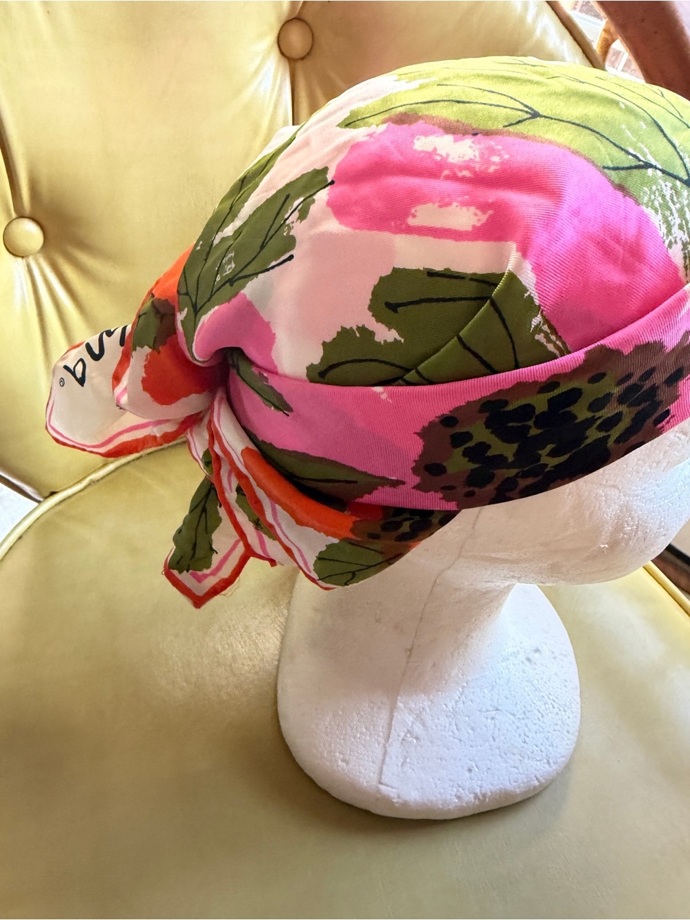 VERA by Vera Neumann Floral Printed Square- Pink & Orange Head-purse-neck Scarf - Picture 8 of 9